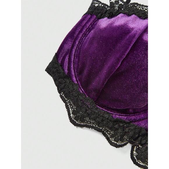 Goth Emo Punk Purple Velvet Crop Top Bralette w/ Bat Charm S (4) - Picture 4 of 5